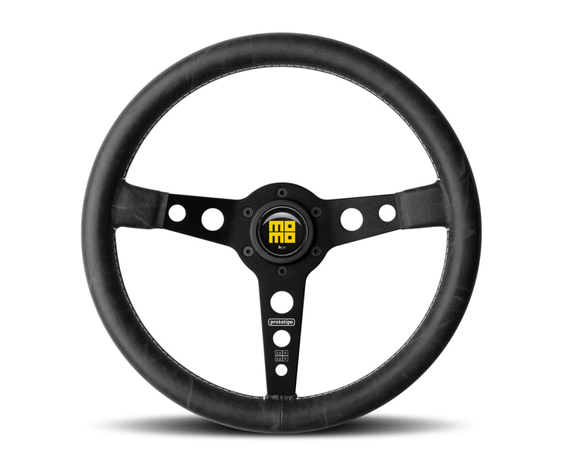 Momo Prototip Heritage Steering Wheel 350 mm - Black Leather/White Stitch/Black Spokes MOMO Steering Wheels  AXOPROS