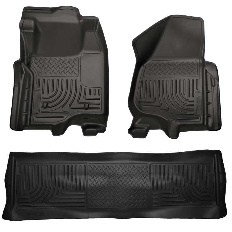 Husky Liners 11-12 Ford SD Crew Cab WeatherBeater Combo Black Floor Liners (w/o Manual Trans Case) Husky Liners Floor Mats - Rubber  AXOPROS