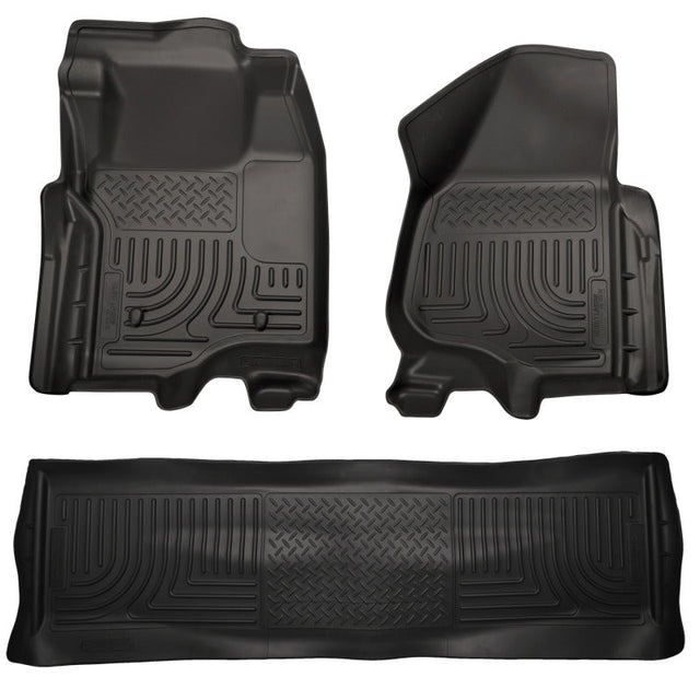 Husky Liners 11-12 Ford SD Crew Cab WeatherBeater Combo Black Floor Liners (w/o Manual Trans Case) Husky Liners Floor Mats - Rubber  AXOPROS