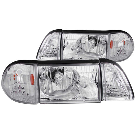 ANZO ANZO 1987-1993 Ford Mustang Crystal Headlights Chrome w/ Corner Lights 2pc Headlights aftermarket performance part