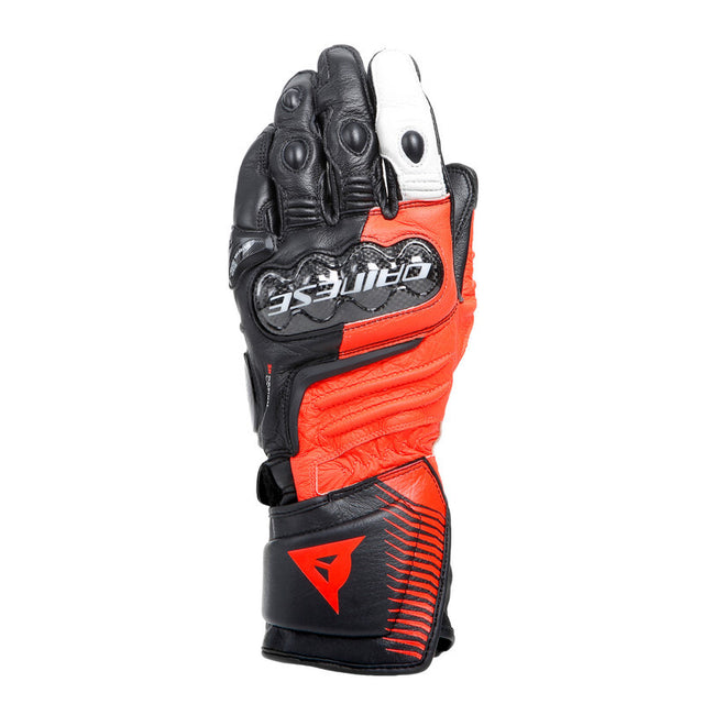 Dainese Carbon 4 Long Leather Gloves Black/Fluorescent-Red/White - Small Dainese Gloves  AXOPROS