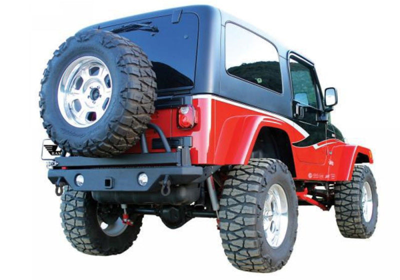Rampage 1987-1995 Jeep Wrangler(YJ) Recovery Bumper Rear - Black Rampage Bumpers - Steel  AXOPROS