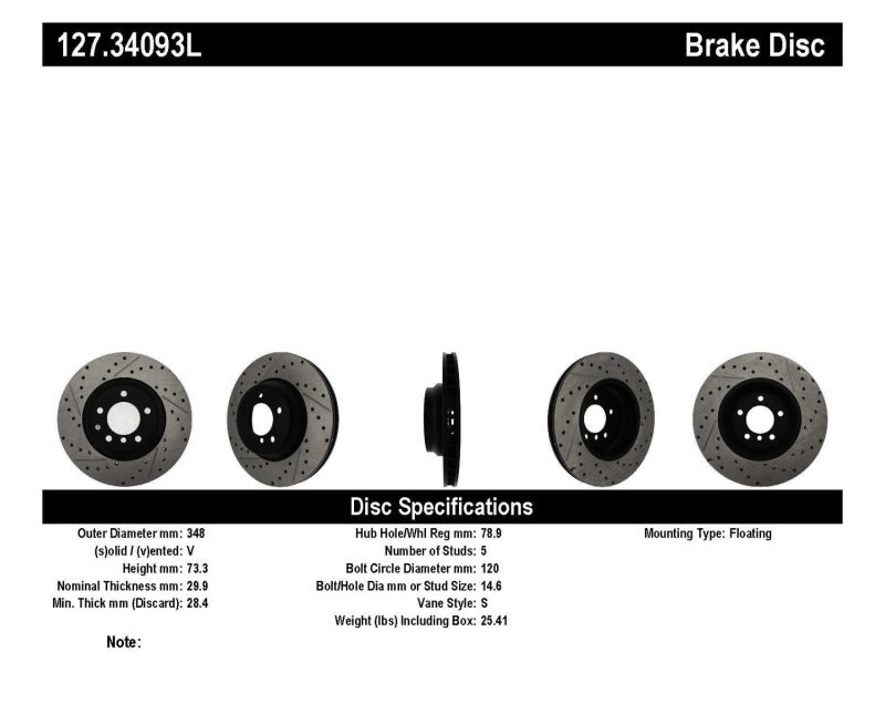 StopTech 07-09 BMW 335 (E90/E92/E93) Slotted & Drilled Left Front Rotor Stoptech Brake Rotors - Slot & Drilled  AXOPROS