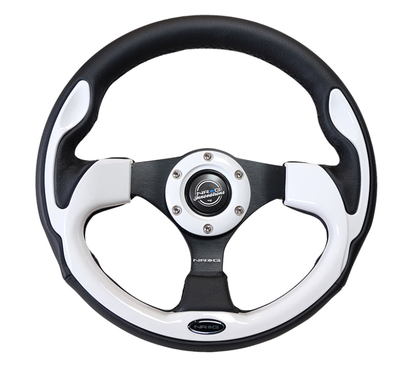 NRG Reinforced Steering Wheel (320mm) Blk w/White Trim & 4mm 3-Spoke NRG Steering Wheels  AXOPROS