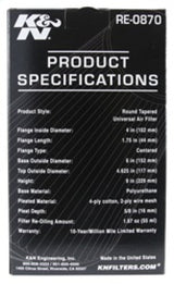 K&N Universal Rubber Filter 4inch FLG / 6inch OD-B / 4-5/8inch OD-T / 9inch H K&N Engineering Air Filters - Universal Fit  AXOPROS