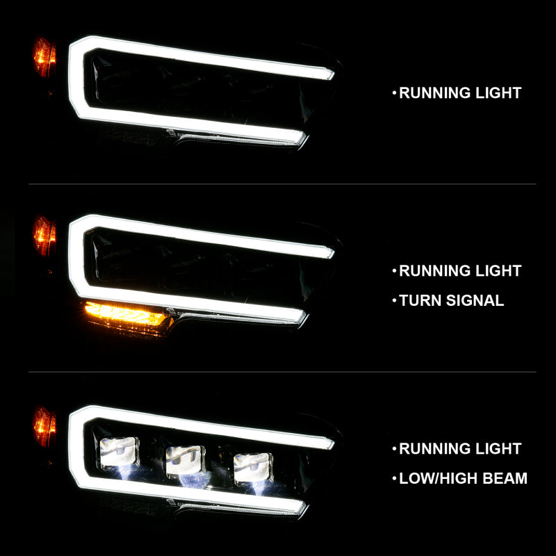 ANZO 2016-2018 Toyota Tacoma LED Projector Headlights Plank Style Black w/ Amber ANZO Headlights  AXOPROS