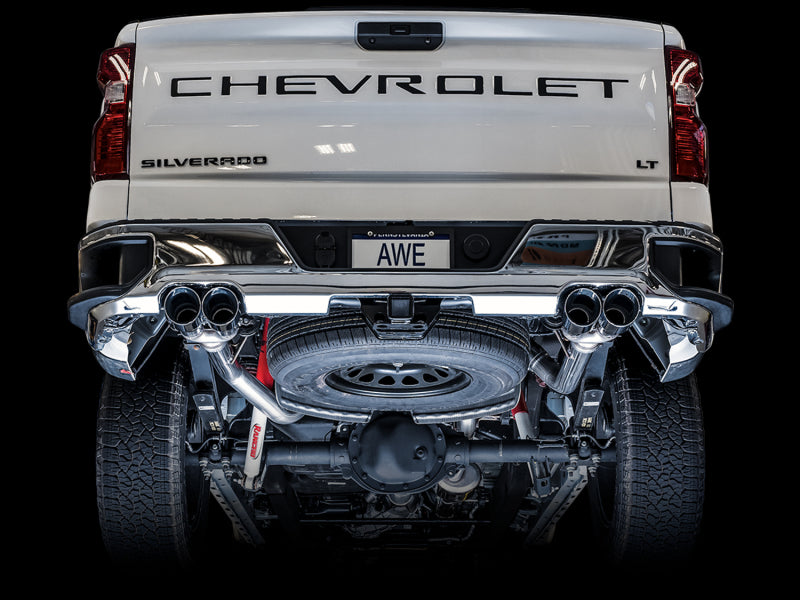 AWE Tuning 4th Gen GM 1500 5.3L 0FG Catback Split Rear Exit (w/ Bumper Cutouts) - Quad Chrome Tips AWE Tuning Catback  AXOPROS
