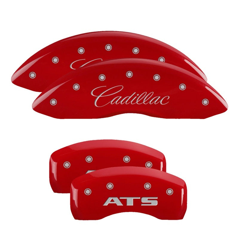 MGP 4 Caliper Covers Engraved Front Cadillac Engraved Rear ATS Red finish silver ch MGP Caliper Covers  AXOPROS