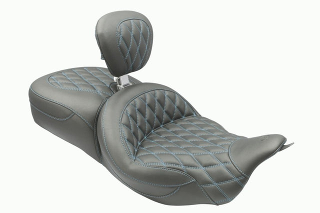 Mustang 08-25 Harley FL Touring Rd King Sp, Rd Glide Ltd, Dble Diamond ST Backrest - Black/SB Mustang Motorcycle Two-Piece Motorcycle Seats  AXOPROS