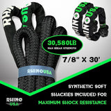 Rhino USA 7/8In X 30Ft Kinetic Rope Recovery Kit W/Soft Shackles (Black) Rhino USA Cargo Tie-Downs  AXOPROS