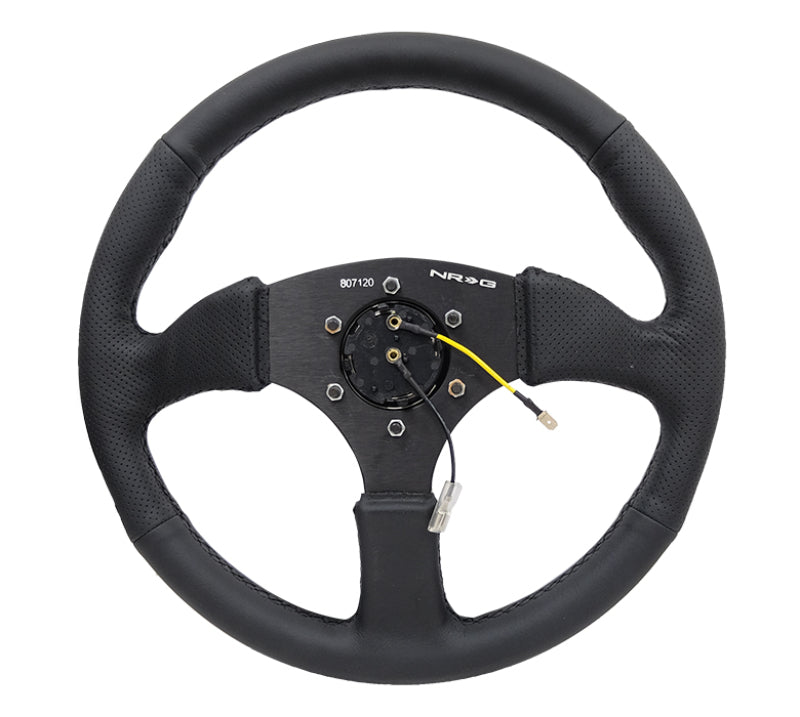 NRG Reinforced Steering Wheel (350mm / 2.5in. Deep) Blk Leather Comfort Grip w/5mm Matte Blk Spokes NRG Steering Wheels  AXOPROS