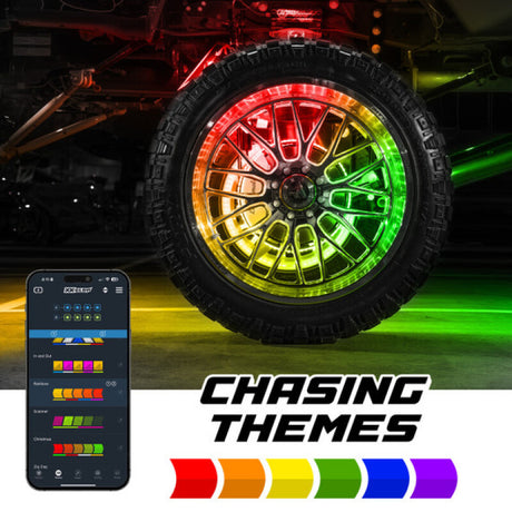 XKGLOW XKGlow XKmax 15in LED Ultra 3-Row Wheel Ring Light Kit w/RGBW Color Chasing App Control Light Accessories and Wiring aftermarket performance part