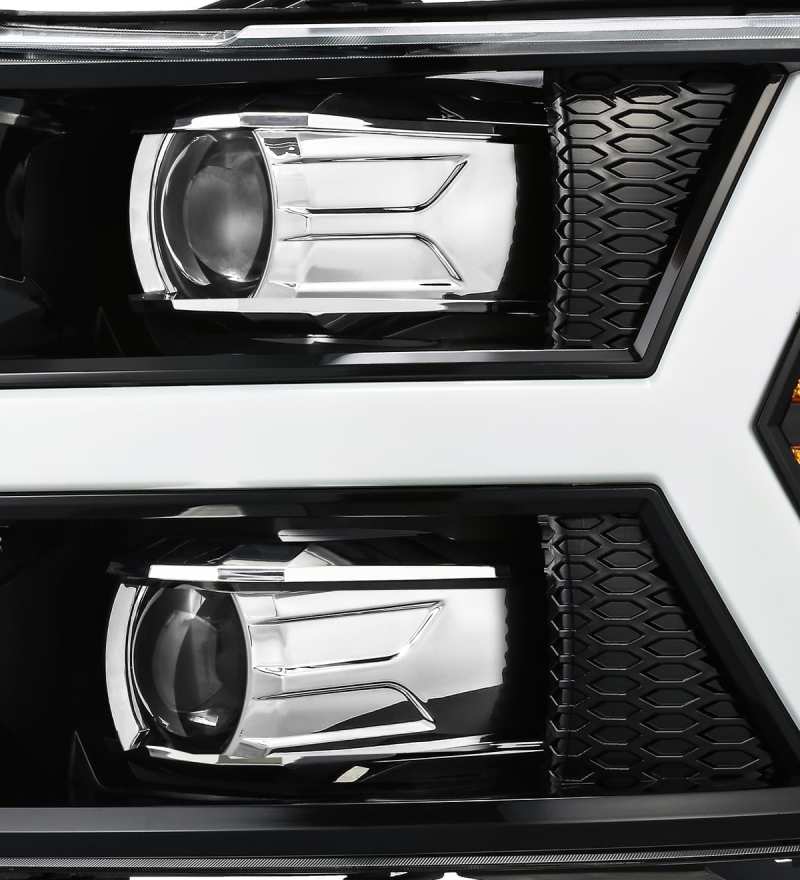 AlphaRex 07-13 Chevy 1500 LUXX LED Proj Headlights Plank Style Jet Blk w/ Activ Light/Seq Signal/DRL AlphaRex Headlights  AXOPROS