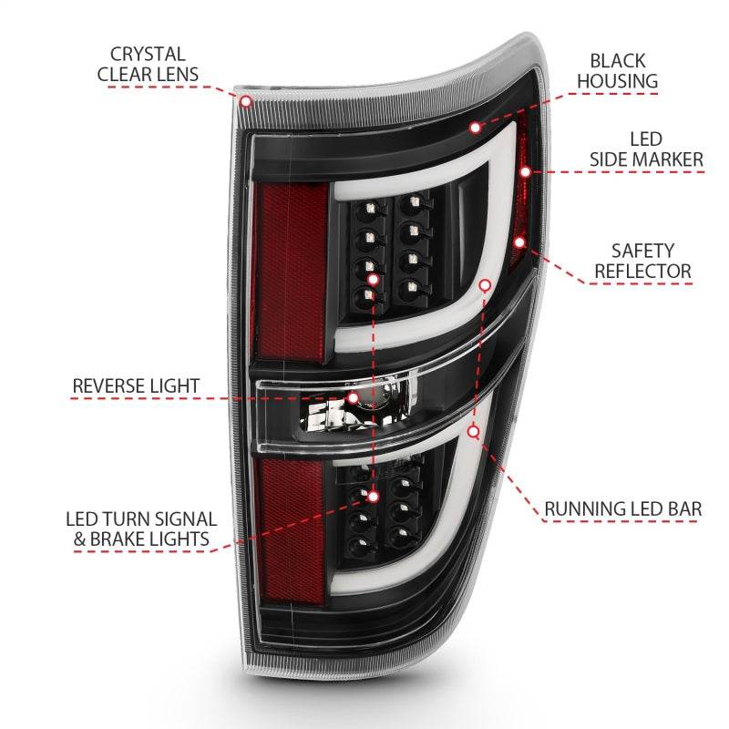 ANZO 2009-2013 Ford F-150 LED Taillights Black ANZO Tail Lights  AXOPROS