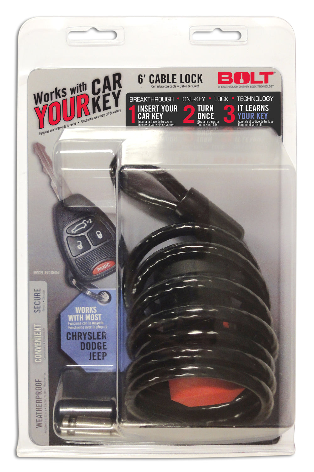 BOLT 6Ft. Cable Lock Chrysler/Dodge/Jeep BOLT Cable Lock  AXOPROS