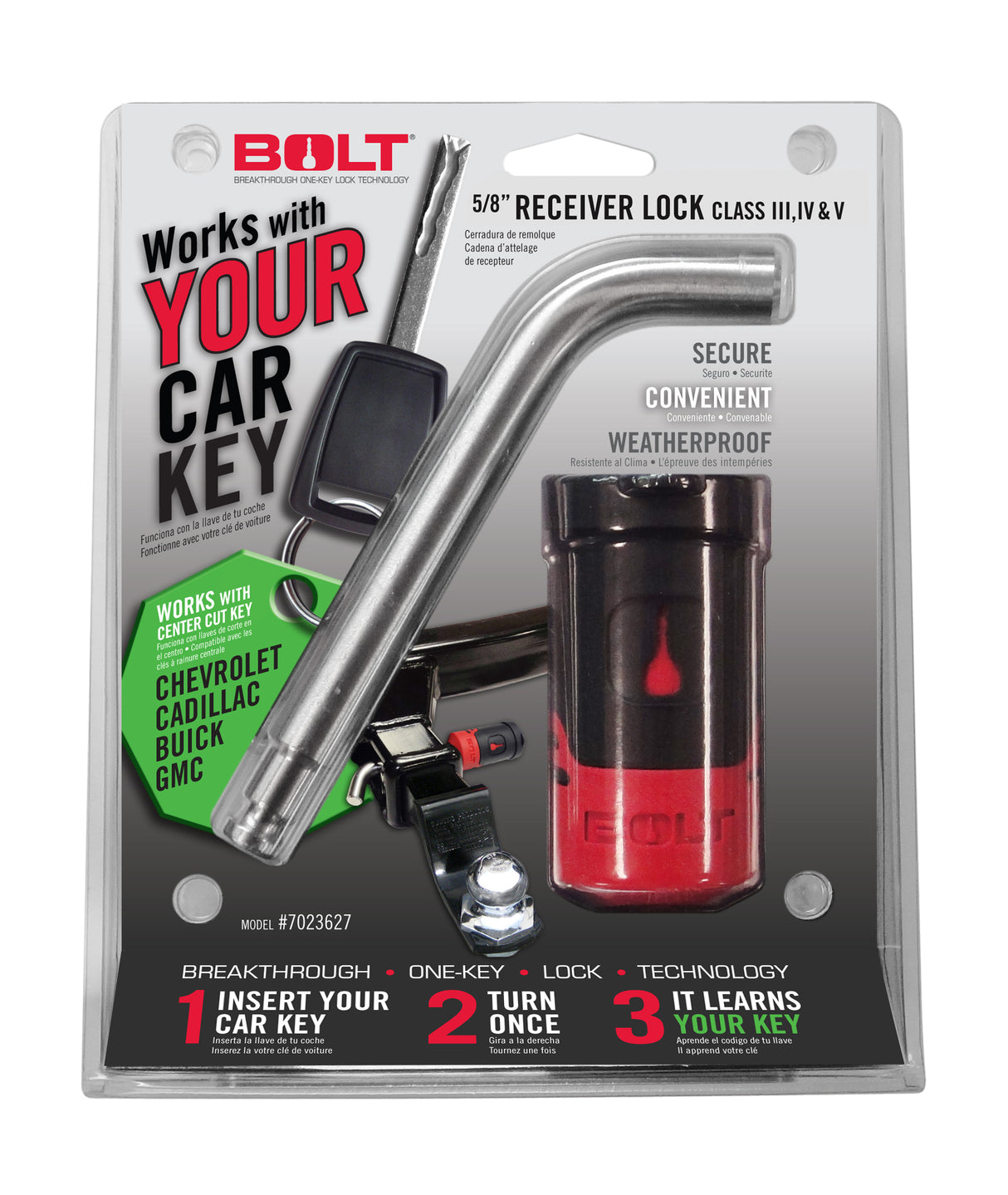 BOLT 5/8In. Receiver Lock GM Center Cut BOLT Trailer Hitch Lock  AXOPROS