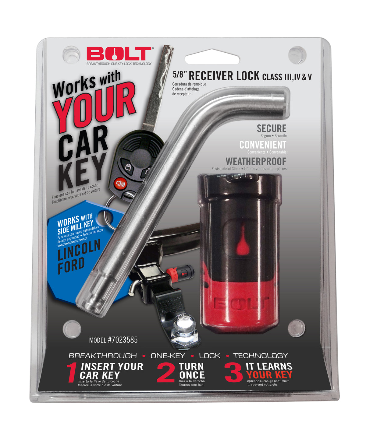 BOLT 5/8In. Receiver Lock Ford Side Cut BOLT Trailer Hitch Lock  AXOPROS