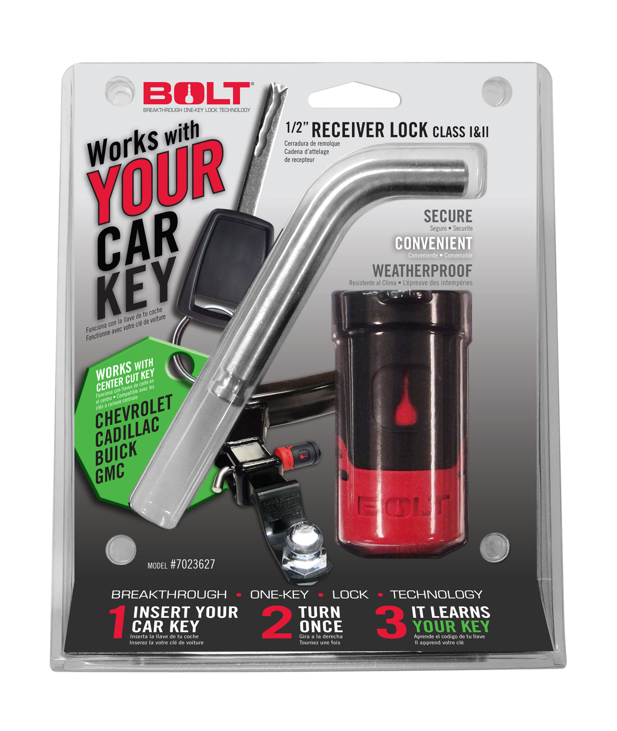 BOLT 1/2In. Receiver Lock GM Center Cut BOLT Trailer Hitch Lock  AXOPROS