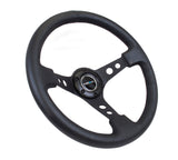 NRG Reinforced Steering Wheel (350mm / 3in. Deep) Blk Leather w/Blk Spoke & Circle Cutouts NRG Steering Wheels  AXOPROS