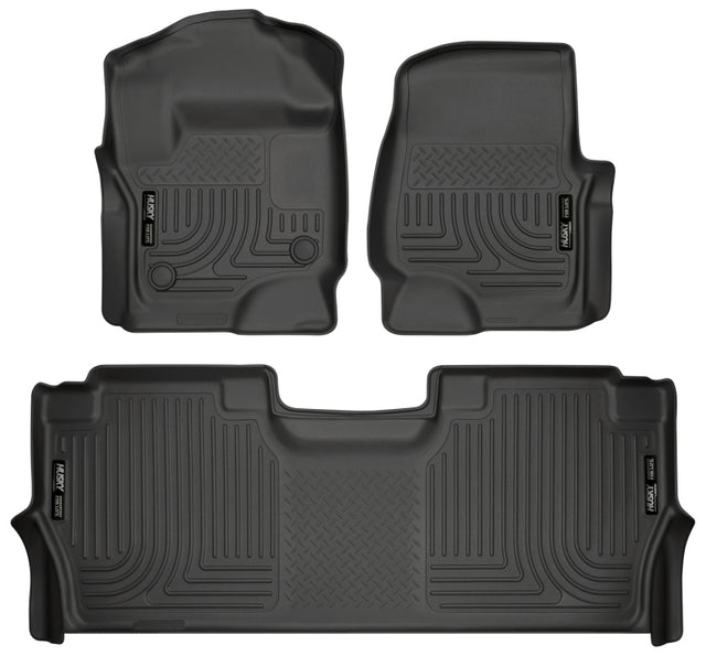 Husky Liners 17-19 F-250/F-350/F-450 Crew Cab Weatherbeater Black Front & 2nd Seat Floor Liners Husky Liners Floor Mats - Rubber  AXOPROS