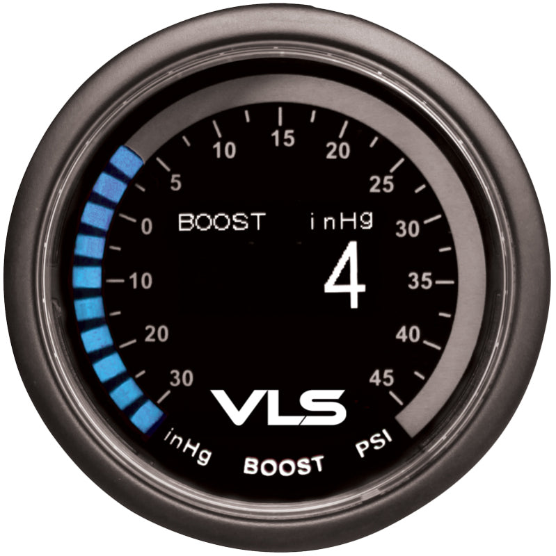 Revel VLS 52mm 30inHg-45PSI Digital OLED Boost Gauge Revel Gauges  AXOPROS