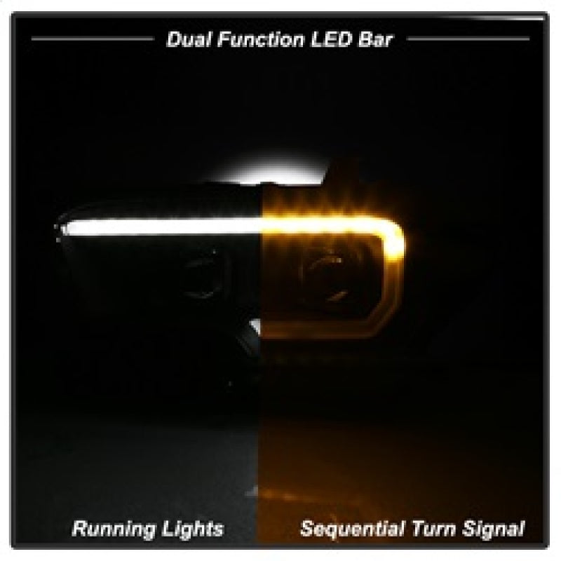 xTune Toyota Tacoma 16-18 DRL Light Bar Projector Headlights - Black PRO-JH-TTA16-LBDRL-BK SPYDER Headlights  AXOPROS