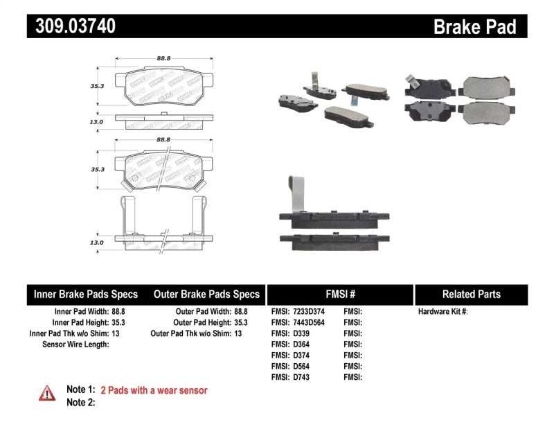 StopTech Performance 90-01 Integra (exc. Type R)/90-93 Civic EX Coupe w rear disc & abs/99-00 Civic Stoptech Brake Pads - Performance  AXOPROS