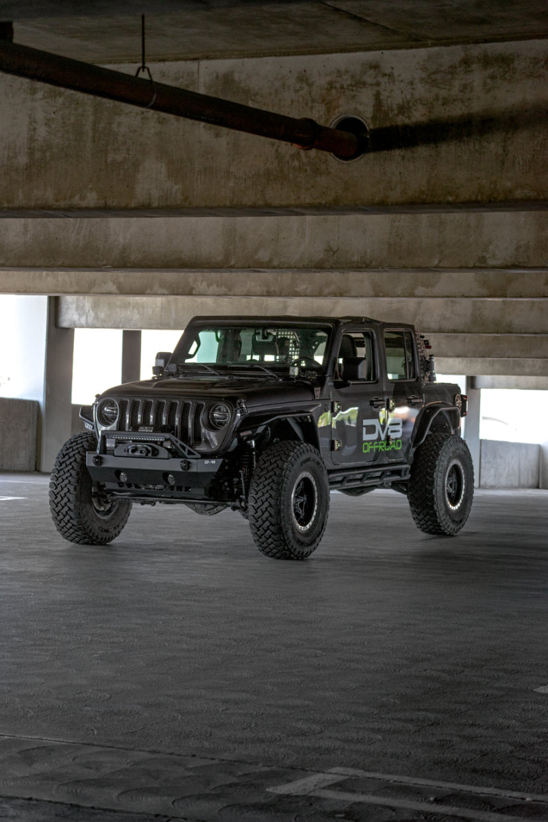 DV8 Offroad 07-23 Jeep Wrangler/Gladiator JT/JK/JL FS-25 Stubby Front Bumper w/Plated Bull Bar DV8 Offroad Bumpers - Steel  AXOPROS