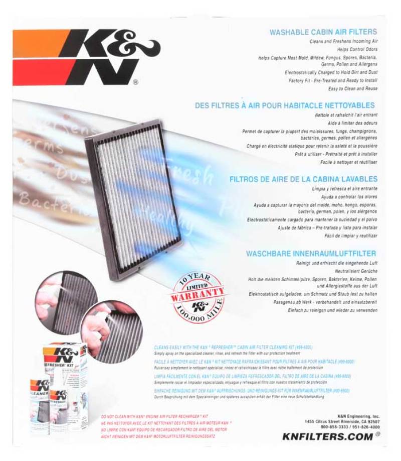 K&N 05-14 VW Jetta 2.5L 2.0L / EOS Cabin Air Filter K&N Engineering Cabin Air Filters  AXOPROS