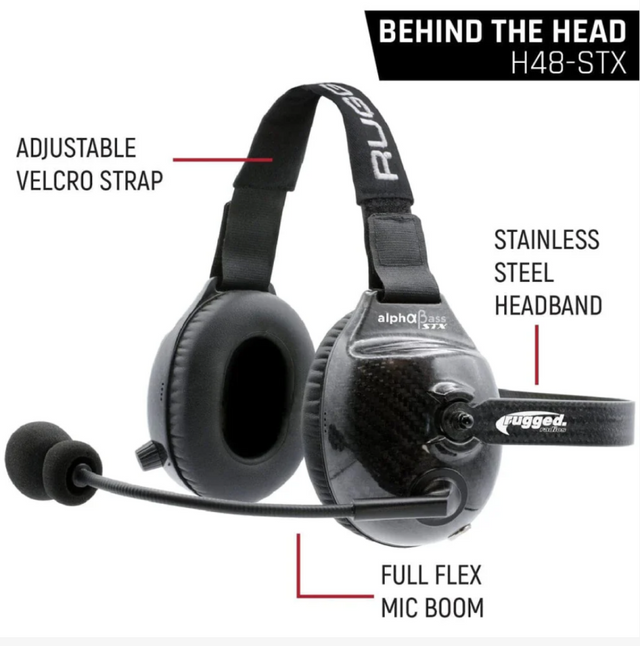 Rugged Radios AlphaBass Carbon Fiber Headset for STEREO and OFFROAD Intercoms Behind The Head Rugged Radios Radio Communications  AXOPROS