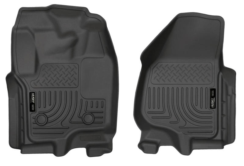 Husky Liners 12-15 Ford Super Duty Crew & Extended Cab WeatherBeater Front Row Black Floor Liners Husky Liners Floor Mats - Rubber  AXOPROS
