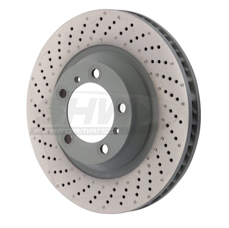 SHW 15-16 Porsche 911 Carrera4 GTS 3.8L w/o Ceramic Brake Left Frt Drill-Dimp MB Rotor (99135140301) SHW Performance Brake Rotors - Drilled  AXOPROS