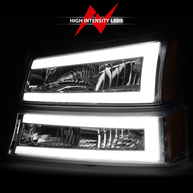 ANZO 2003-2006 Chevrolet Silverado 1500 Crystal Headlights w/ Light Bar Chrome Housing ANZO Headlights  AXOPROS