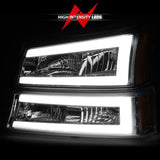 ANZO 2003-2006 Chevrolet Silverado 1500 Crystal Headlights w/ Light Bar Chrome Housing ANZO Headlights  AXOPROS