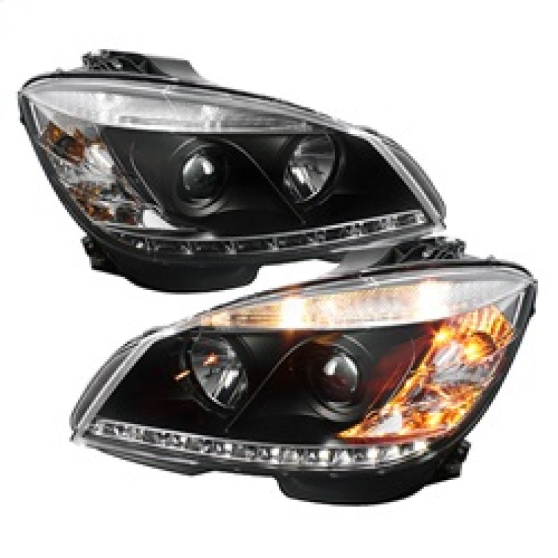 Spyder Mercedes Benz C-Class 08-11 Projector Headlights Halogen - DRL Blk PRO-YD-MBW20408-DRL-BK SPYDER Headlights  AXOPROS