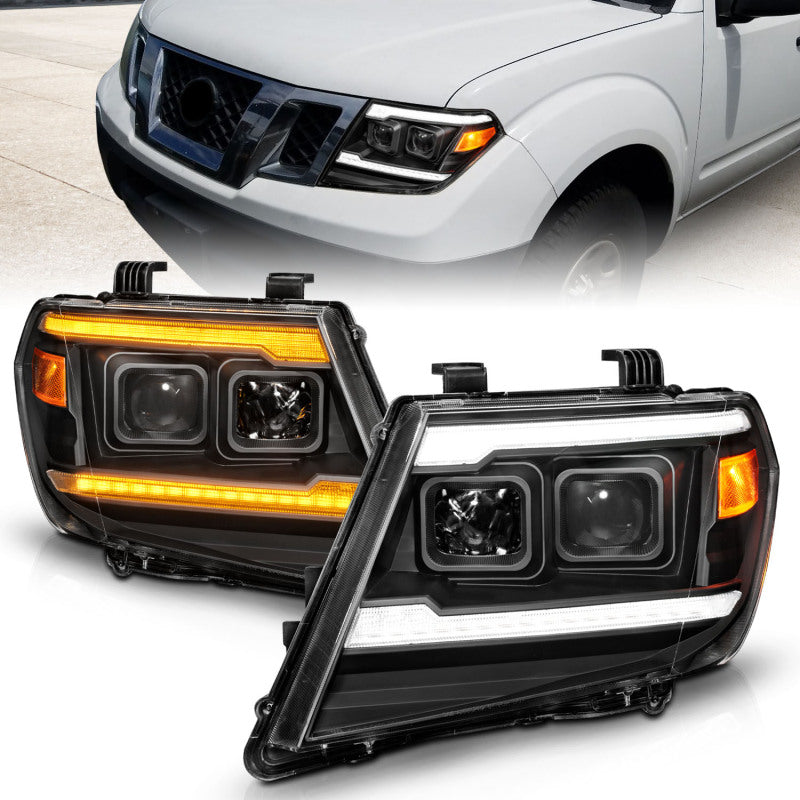 ANZO 09-20 Nissan Frontier Black Projector Plank Style DRL w/ Switchback & Sequential LED DRL ANZO Headlights  AXOPROS