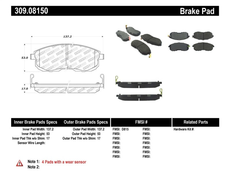 StopTech Performance 02-05 Infiniti G35 / 07-09 Nissan Altima/Sentra / 6/02-05 350Z Front Brake Pa Stoptech Brake Pads - Performance  AXOPROS