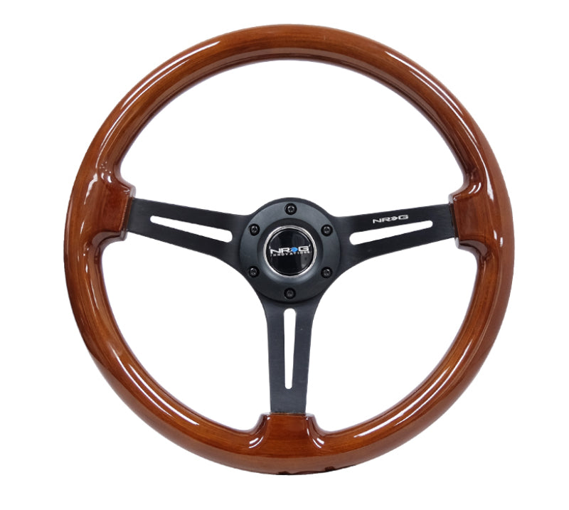 NRG Reinforced Steering Wheel (350mm / 3in. Deep) Brown Wood w/Blk Matte Spoke/Black Center Mark NRG Steering Wheels  AXOPROS
