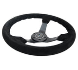 NRG Reinforced Steering Wheel (350mm / 3in. Deep) Blk Suede/Blk Bball Stitch w/5mm Matte Black Spoke NRG Steering Wheels  AXOPROS