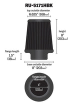 K&N Universal Rubber Filter-Round Tapered 4in Flange ID x 8in Base OD x 6.625in Top OD x 8in H K&N Engineering Air Filters - Universal Fit  AXOPROS