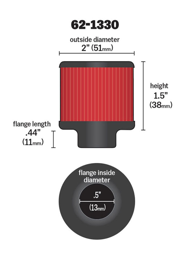 K&N Clamp On Rubber Base Crankcase Vent Filter 0.5in Flange ID 2in OD 1.5in Height K&N Engineering Air Filters - Universal Fit  AXOPROS