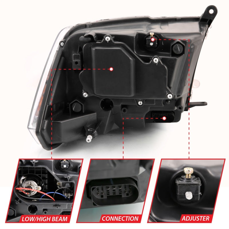 ANZO 2009-2018 Dodge Ram 1500 Projector Plank Style Switchback H.L Halo Black Amber (OE Style) ANZO Headlights  AXOPROS