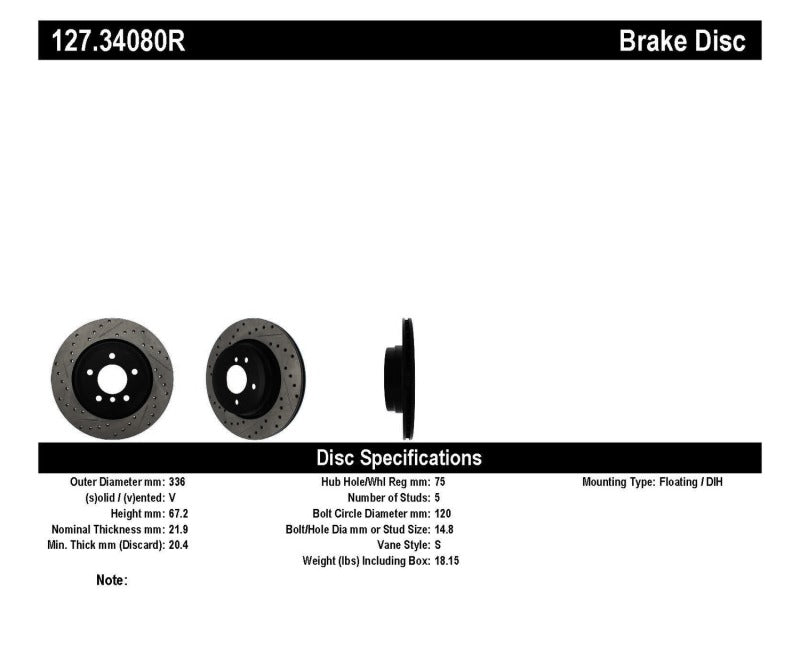 StopTech 06 BMW 330 / 07-09 BMW 335 Slotted & Drilled Right Rear Rotor Stoptech Brake Rotors - Slot & Drilled  AXOPROS