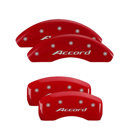 MGP 4 Caliper Covers Engraved Front & Rear Red Power Coat Finish Silver Characters-Honda Accord MGP Caliper Covers  AXOPROS