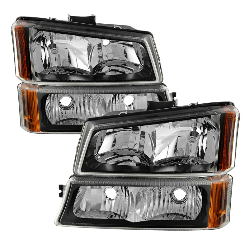 Xtune Chevy Silverado 2500HD 03-06 Crystal Headlights w/ Bumper Lights Black HD-JH-CSIL03-AM-BK-SET SPYDER Headlights  AXOPROS