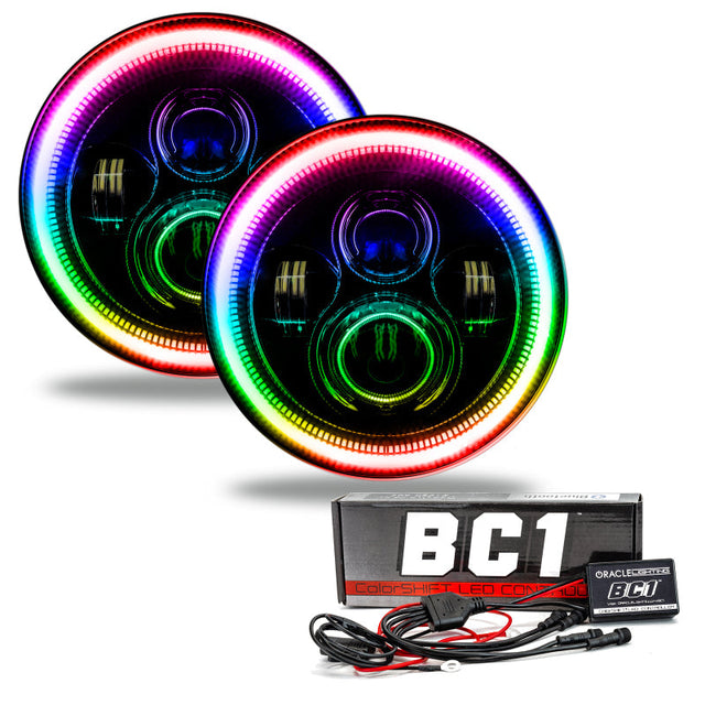 Oracle 7in High Powered LED Headlights - Black Bezel - ColorSHIFT - BC1 SEE WARRANTY ORACLE Lighting Headlights  AXOPROS
