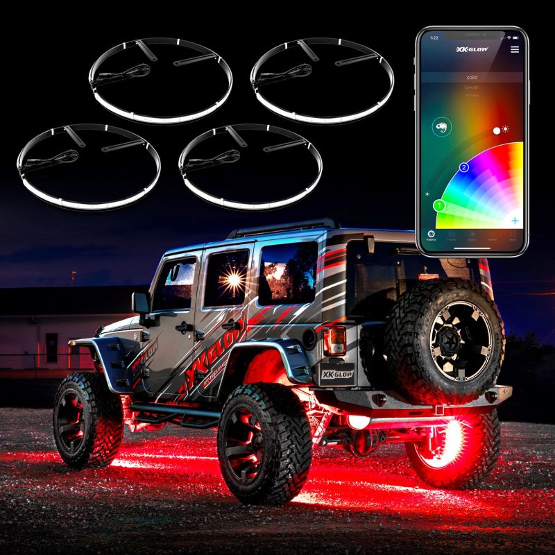 XK Glow Adjustable Wheel Ring Light Kit XKchrome App controlled w/ Turn Signal Function 4pc 15-18In XKGLOW Light Accessories and Wiring  AXOPROS