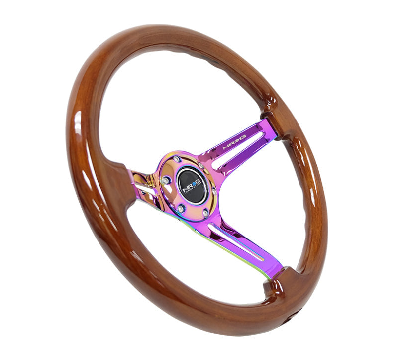 NRG Reinforced Steering Wheel (350mm / 3in. Deep) Brown Wood w/Blk Matte Spoke/Neochrome Center Mark NRG Steering Wheels  AXOPROS