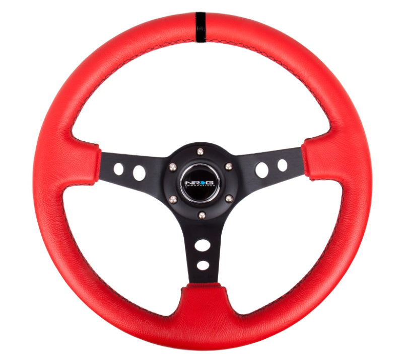NRG Reinforced Steering Wheel (350mm / 3in. Deep) Red Suede w/Blk Circle Cutout Spokes NRG Steering Wheels  AXOPROS
