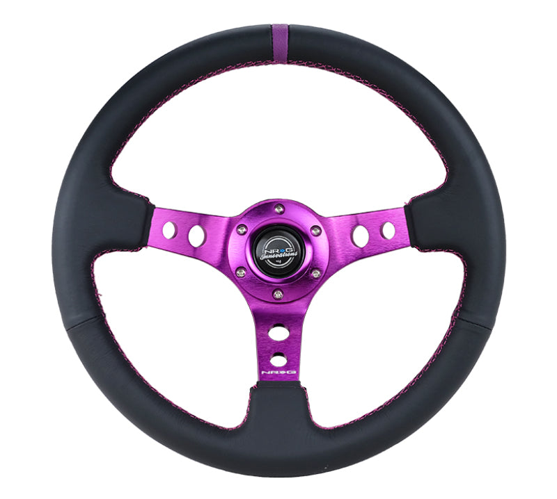 NRG Reinforced Steering Wheel (350mm / 3in. Deep) Black Leather w/Purple Center & Purple Stitching NRG Steering Wheels  AXOPROS